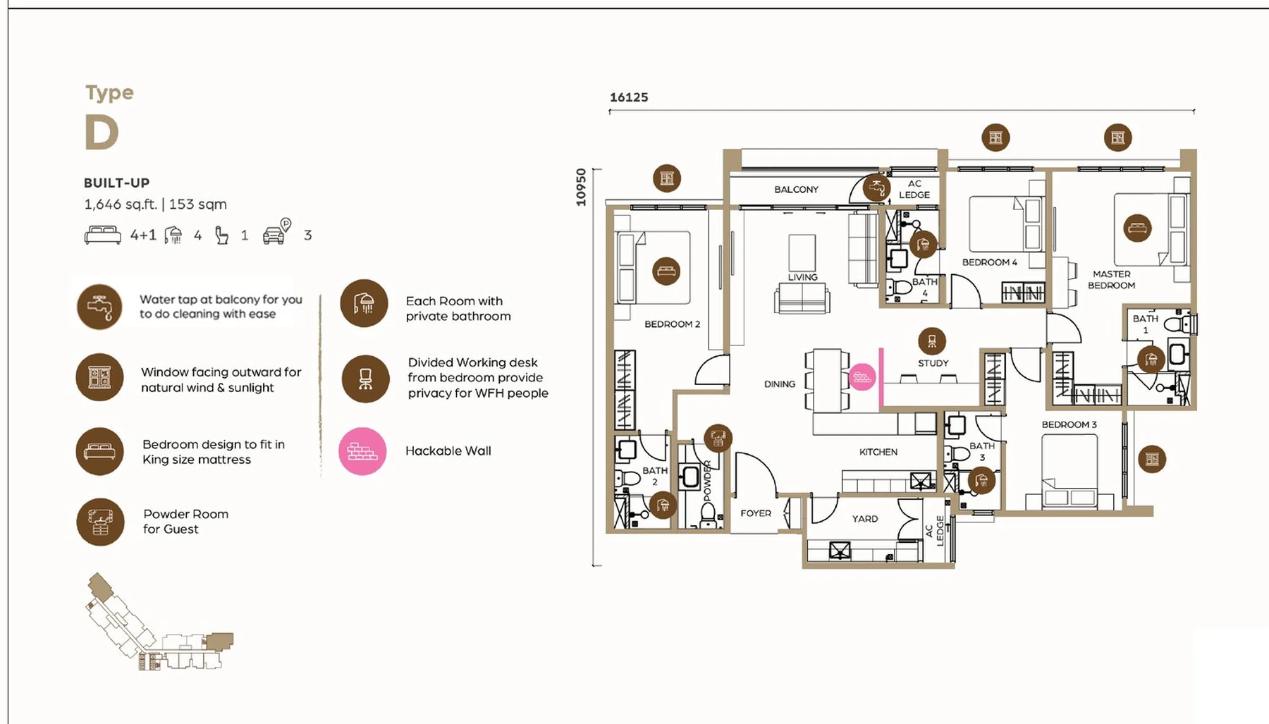 Lunar Seputeh Type D 4+1 bedroom layout, 1646 sqft